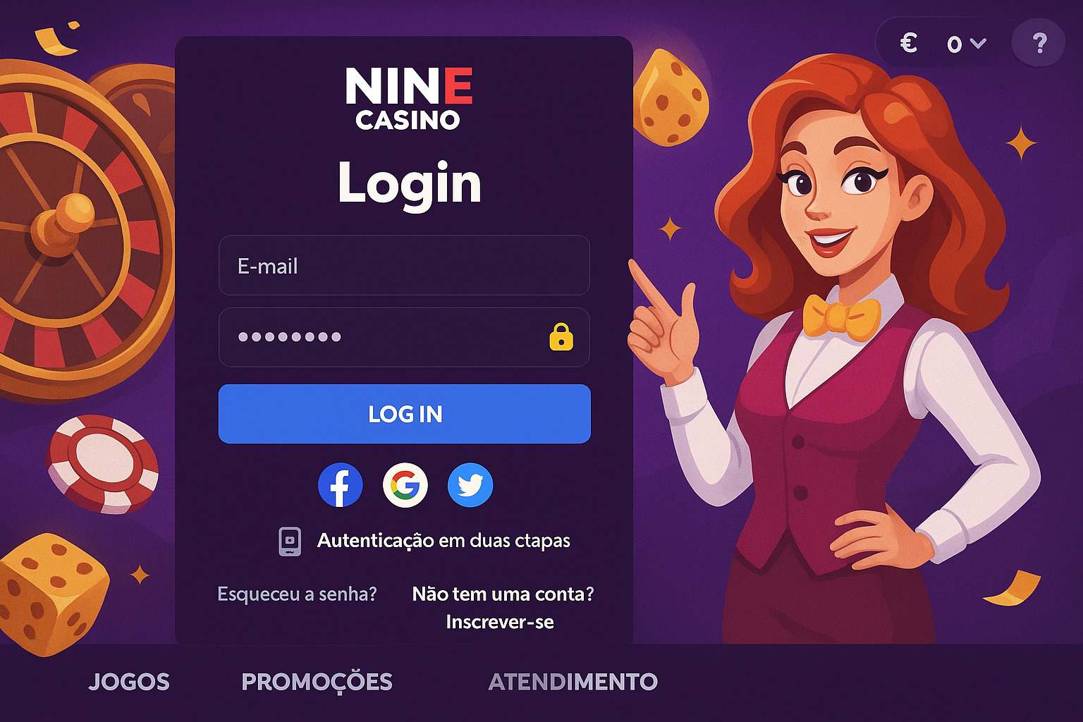 Criar uma nova Conta no plataforma NINE CASINO